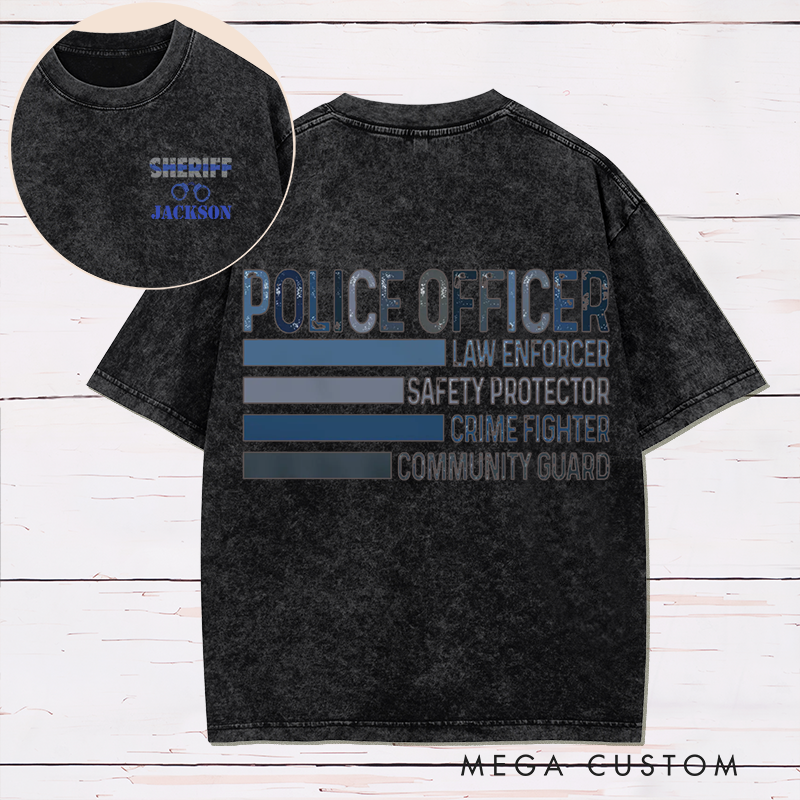 Personalized Police Officer Washed Retro T-Shirt Law Enforcement Role Design Gift for Police