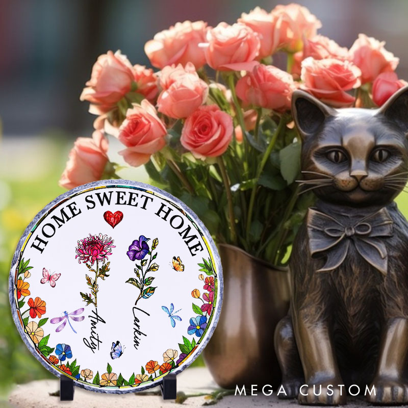 Personalized Home Sweet Home Decorative Plaque Custom Floral Design with Family Names Tabletop Display Perfect for New Homeowners Housewarming Gift Keepsake