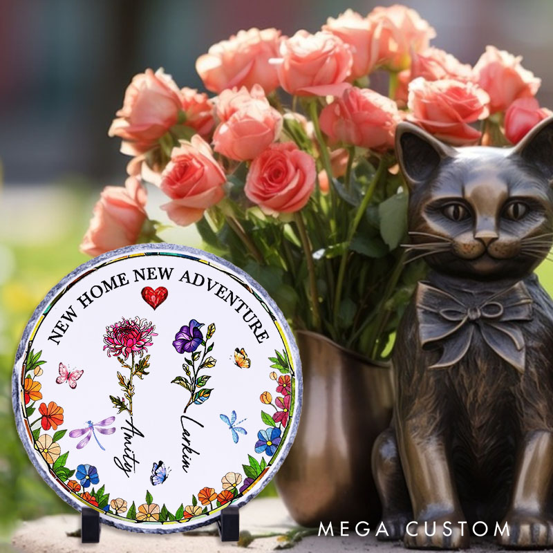 Personalized New Home New Adventure Decorative Plaque Custom Floral Design with Family Names Tabletop Display Perfect for New Homeowners Housewarming Gift Keepsake