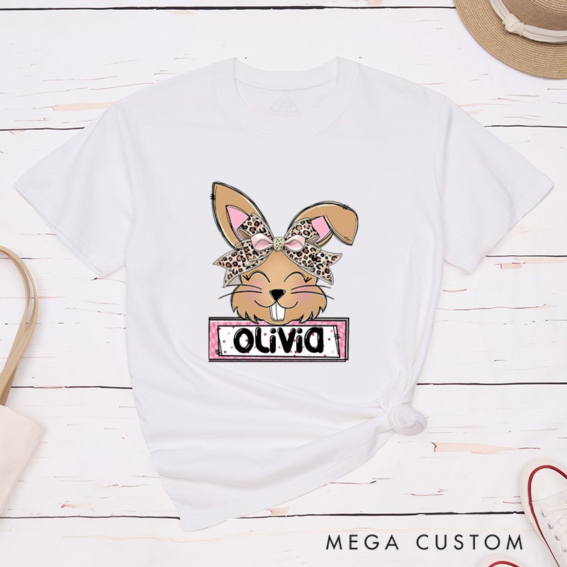 Personalized Easter Leopard Bunny Couple Matching Classic T-Shirt Easter Gift For Girlfriend and Boyfriend