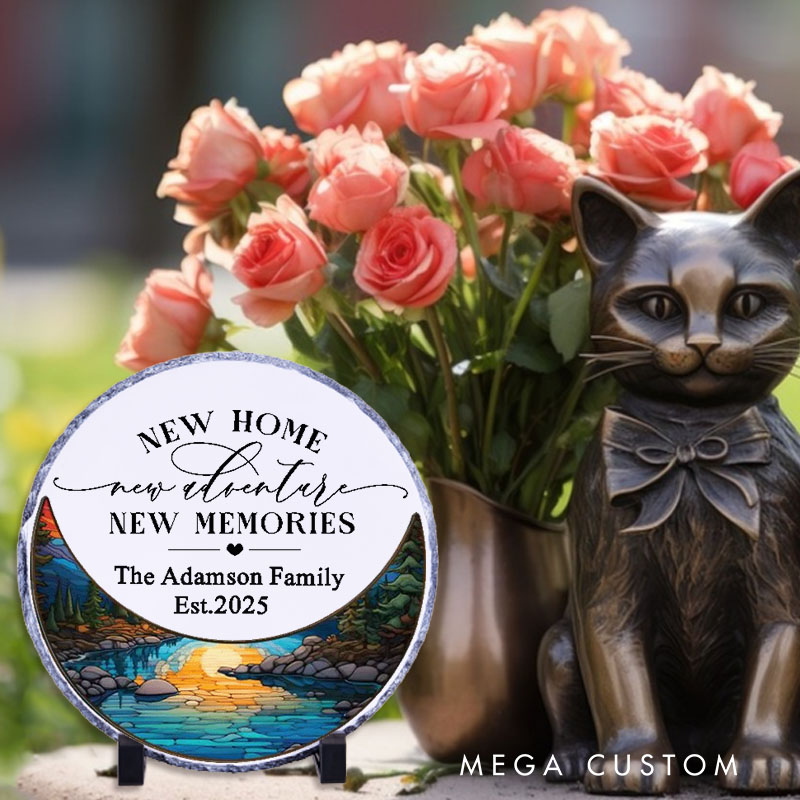 Personalized New Home New Memories Decorative Plaque Custom Scenic Design with Family Name and Year Tabletop Display Perfect for New Homeowners Housewarming Gift Keepsake
