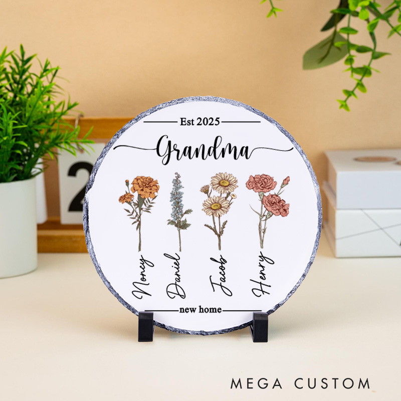 Personalized New Home Decorative Plaque Custom Floral Design with Family Names and Year Tabletop Display Perfect for Grandma Housewarming Gift Keepsake Ornament