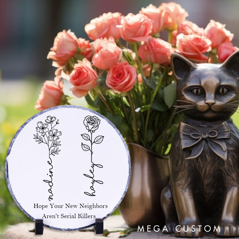 Personalized New Home Decorative Plaque Custom Floral Design with Names and Funny Quote Tabletop Display Perfect for Housewarming Gift Unique Home Decor Keepsake