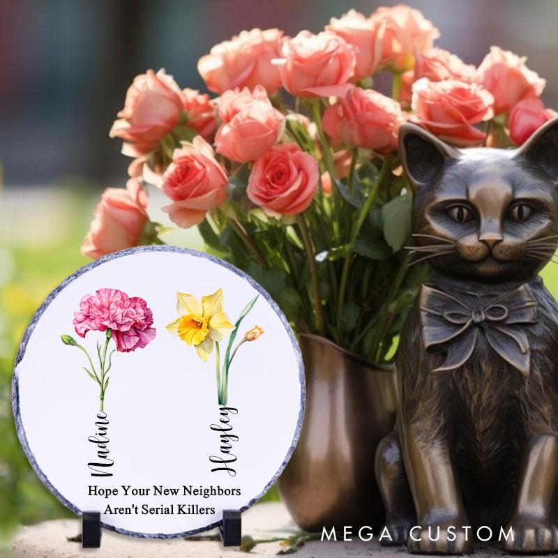 Personalized New Home Decorative Plaque Custom Floral Design with Names and Humorous Quote Tabletop Display Perfect for Housewarming Gift Unique Home Decor Keepsake