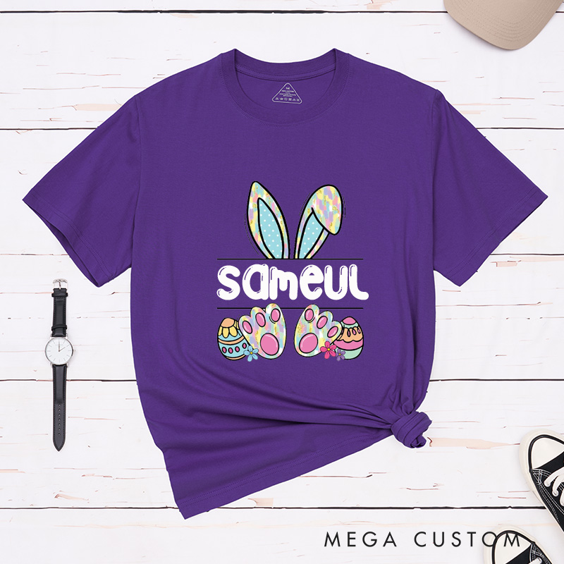 Personalized Couple Matching Bunny Easter T-Shirt Cute Couple Bunny with Name Classic Shirt