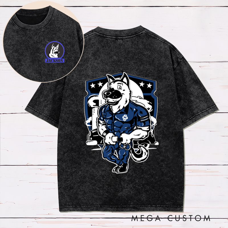 Personalized Police K9 Washed T-Shirt with Cartoon Dog and Law Enforcement Design Gift for Police