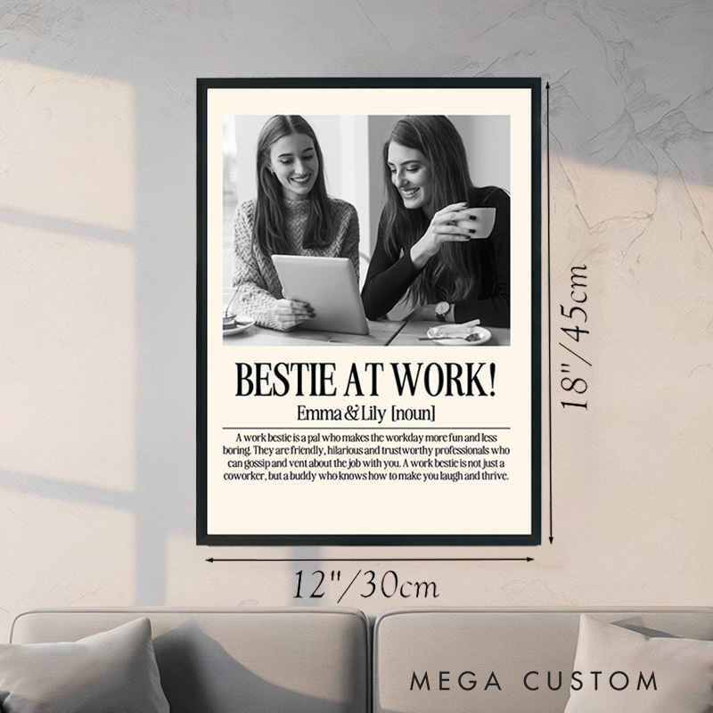 Personalized Office Worker Gift Custom Name with Bestie at Work Design Wall Art Appreciation Canvas Painting for Colleague
