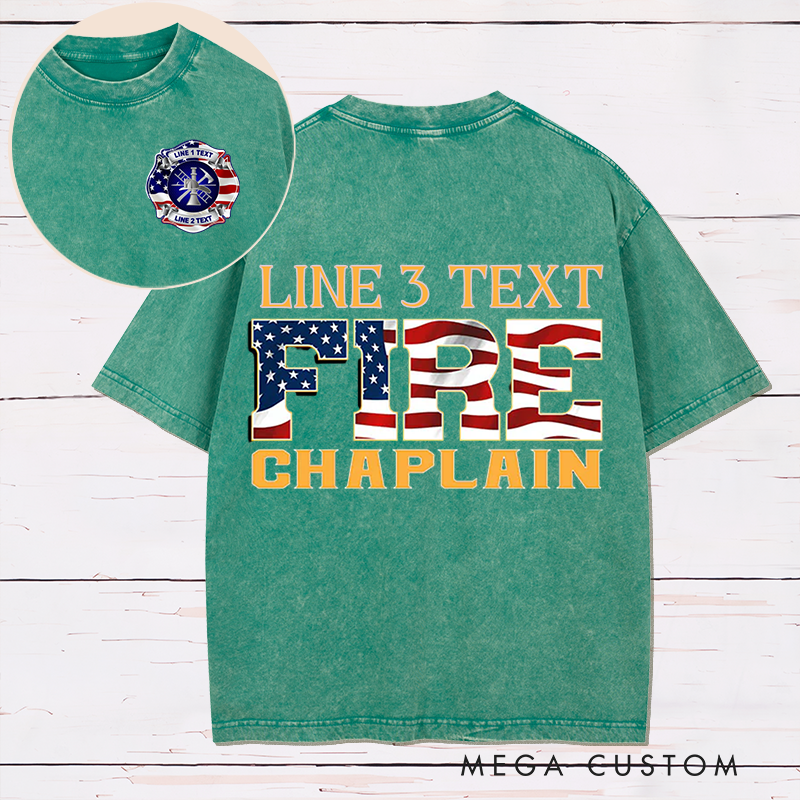 Personalized Fire Chaplain Washed T-Shirt with Patriotic Flag Design Gift for Firefighters