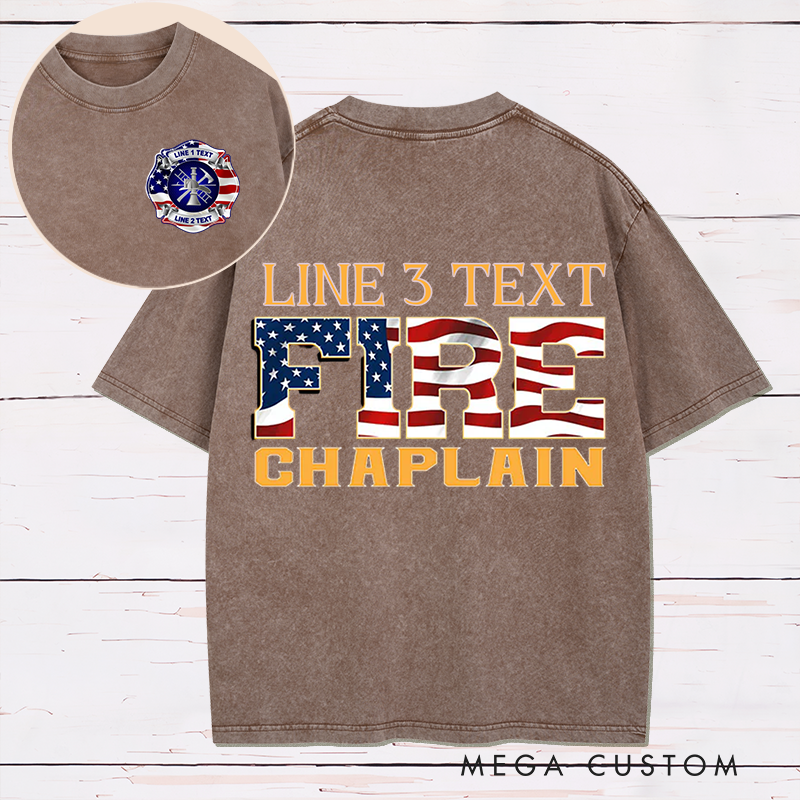 Personalized Fire Chaplain Washed T-Shirt with Patriotic Flag Design Gift for Firefighters