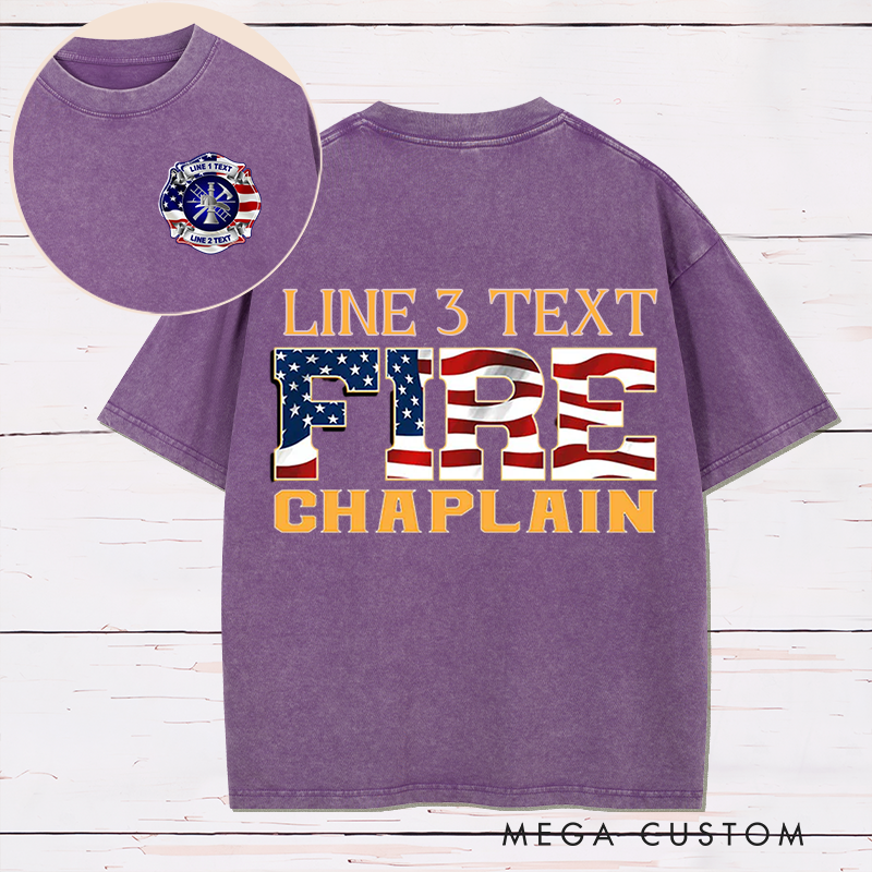 Personalized Fire Chaplain Washed T-Shirt with Patriotic Flag Design Gift for Firefighters