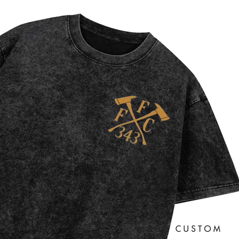 Personalized Firefighter Washed T-Shirt Saint Florian Patron Saint of Firefighters Design Thoughtful Gift for Firefighters