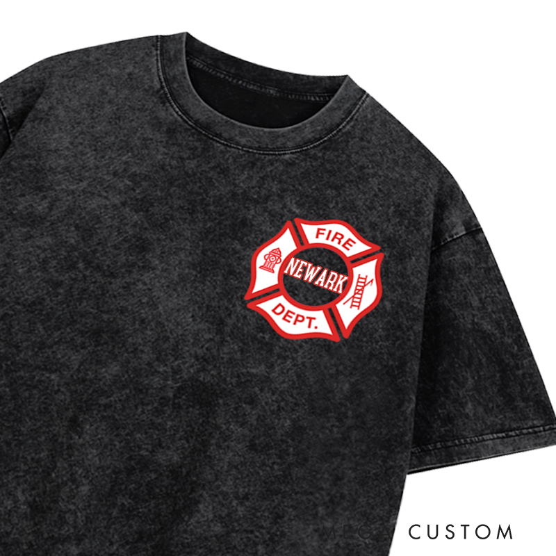 Personalized Firefighter Washed T-Shirt with Fire Department Design Gift for Firefighters