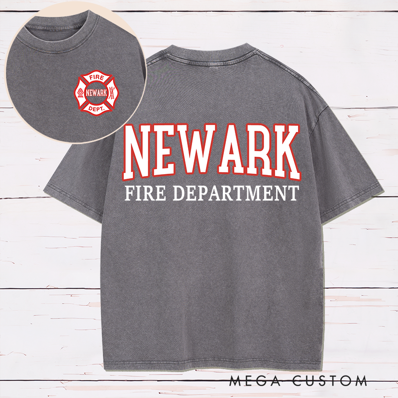 Personalized Firefighter Washed T-Shirt with Fire Department Design Gift for Firefighters
