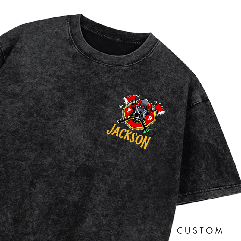 Personalized Firefighter Washed T-Shirt Mardi Gras Firefighter Design Festive Gift for Firefighters