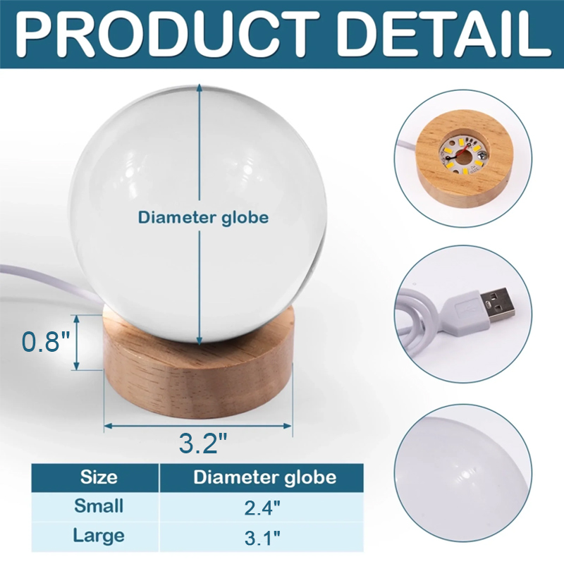 Personalized Crystal Globe Lamp Custom Photo I'm Always With You Wooden Base Crystal Lamp Sympathy Gift