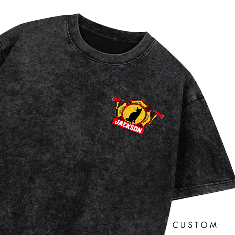 Personalized Firefighter Washed T-Shirt Funny Save Your Kitty Design Unique Gift Gift for Firefighters