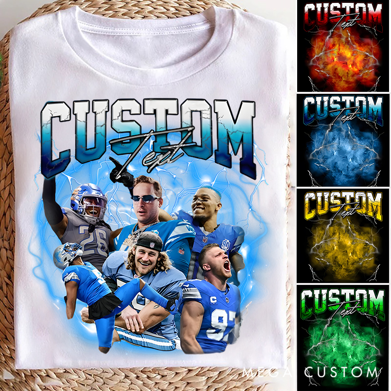 Personalized Lightning Themed Athlete Graphic T-Shirt with Custom Photos and Text