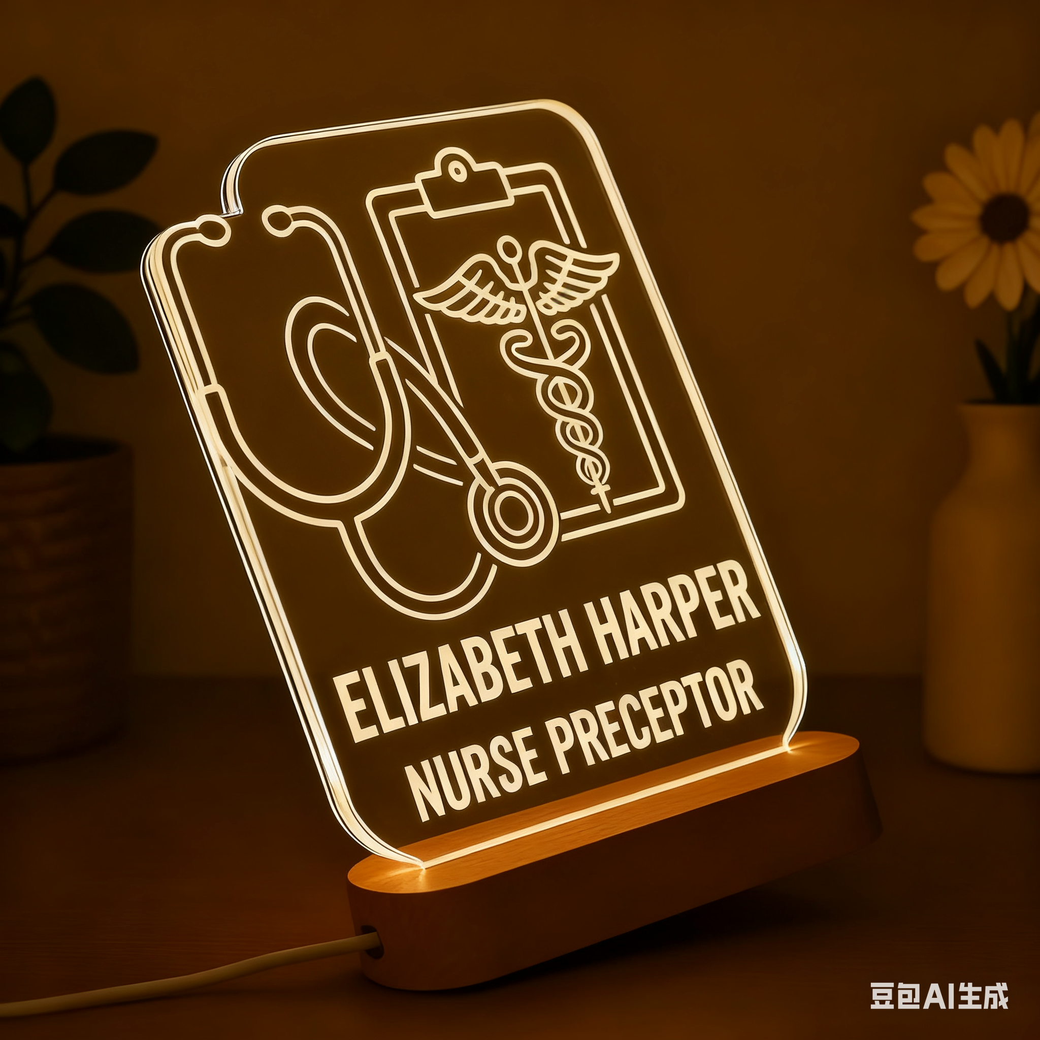 Personalized Nurse LED Acrylic Lamp Custom Name Title Medical Gift