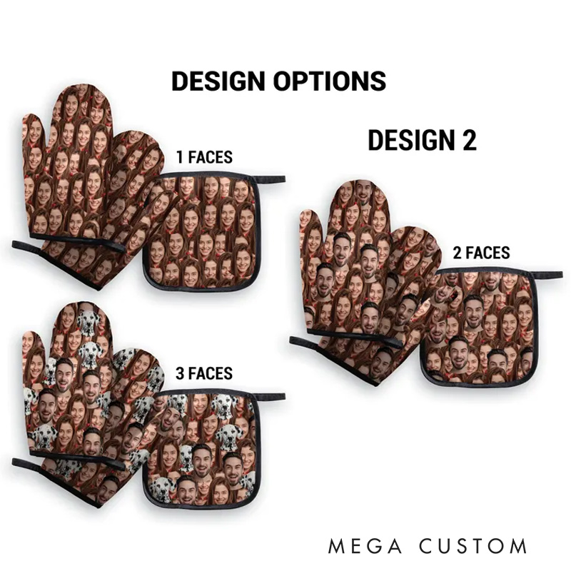 Personalized Face Oven Mitt and Pot Holder Set for Bakers Baking Lovers Gift