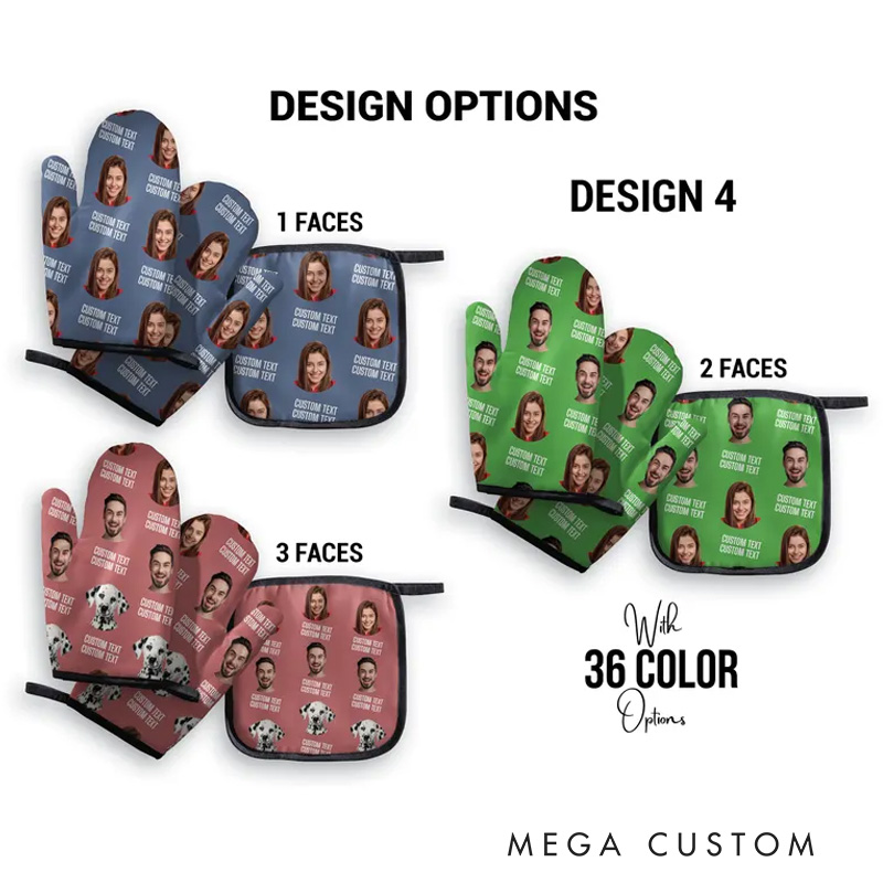 Personalized Face Oven Mitt and Pot Holder Set for Bakers Baking Lovers Gift