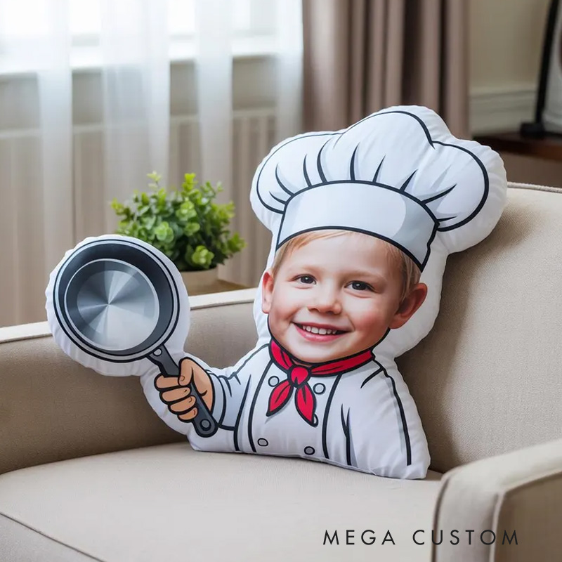 Personalized Photo Face Pillow Kids Face Baker Face Pillow 3D Ugly Pillow Birthday Boy Girl Gift for Baking Lover Pillow