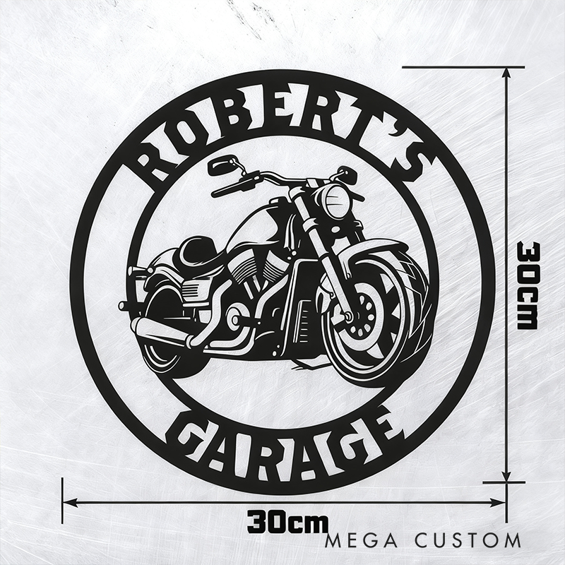 Personalized Motorcycle Garage Metal Sign Custom Round Chopper Wall Art with Name Biker Workshop Decor Gift for Motorsport Racer and Racing Lovers