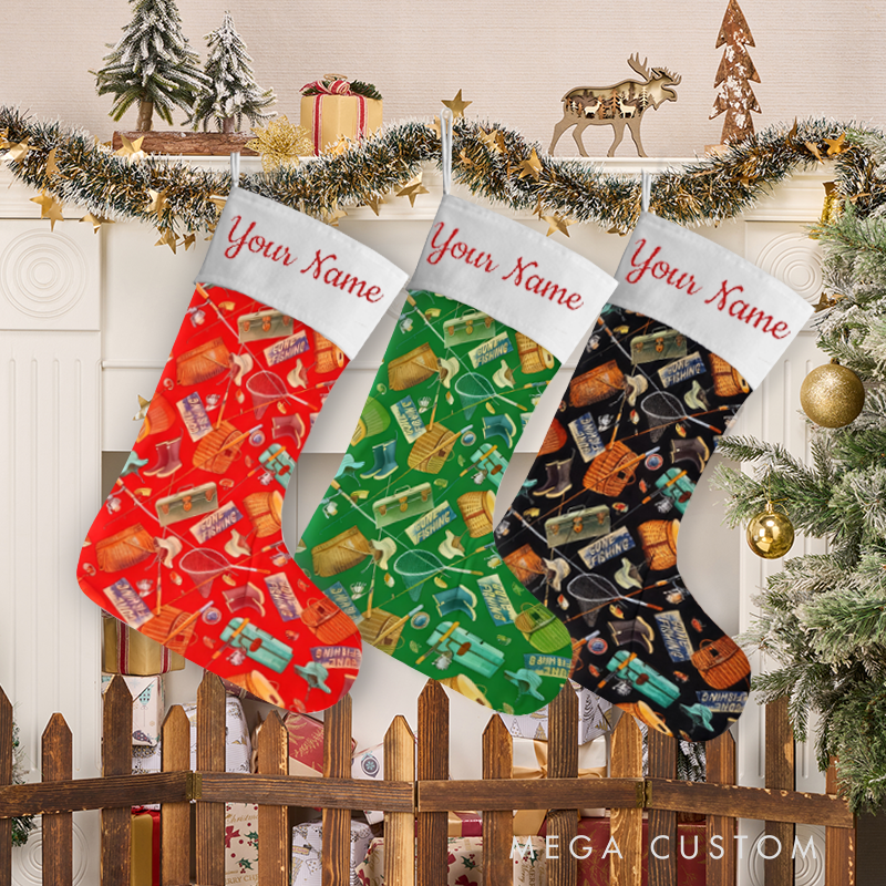 Personalized Fishing Christmas Stockings Custom Name Holiday Decor for Anglers Perfect Gift for Fishing Enthusiasts