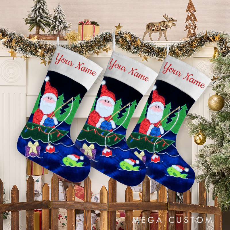 Personalized Fishing Christmas Stocking Santa Fishing Stocking Holiday Decor and Perfect Gift for Fishing Enthusiasts