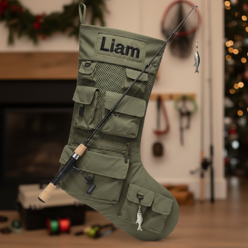 Personalized Fishing-Themed Quilted Christmas Stocking