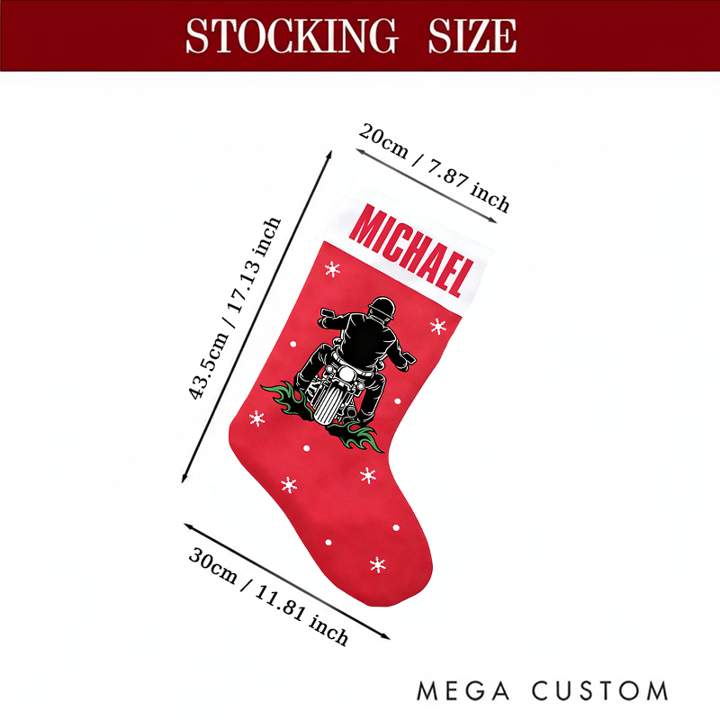 Personalized Motorcycle Christmas Stocking with Name Custom Biker Stocking Gift for Motorcyclists and Motorsport Lovers