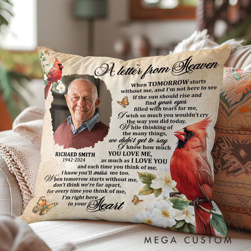 Personalized Photo Memorial Throw A Letter From Heaven Pillow Sympathy Gift for Family Members
