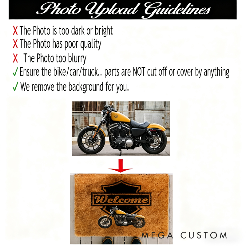 Custom Motorcycle Photo Doormat Personalized Welcome Mat with Your Bike Photo Design for Motorcyclists and Motorcycle Lovers