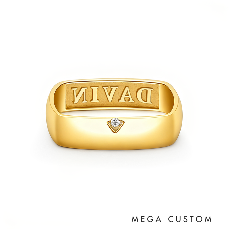 Personalized Sterling Silver Square Ring with Birthstone and Engraved Name Unique Custom Jewelry Rings 925 Sterling Silver Gifts for Her