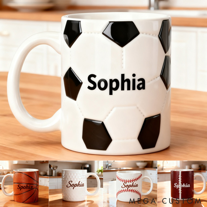 Personalized Sports-Themed Mugs with Custom Name and Favorite Sport Style