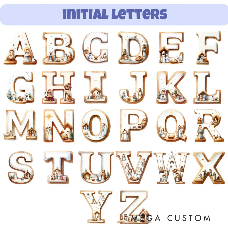 Personalized Nativity Scene Letter Pillow Religious Gift Christian Home Decor Baptism Gift for Kids