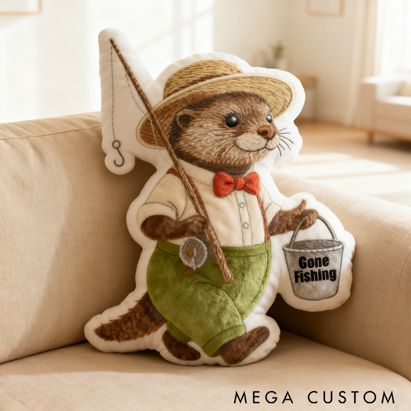 Personalized Fishing Otter Pillow Cute Fishing Pillow Perfect Gift for Anglers and Home Comfort