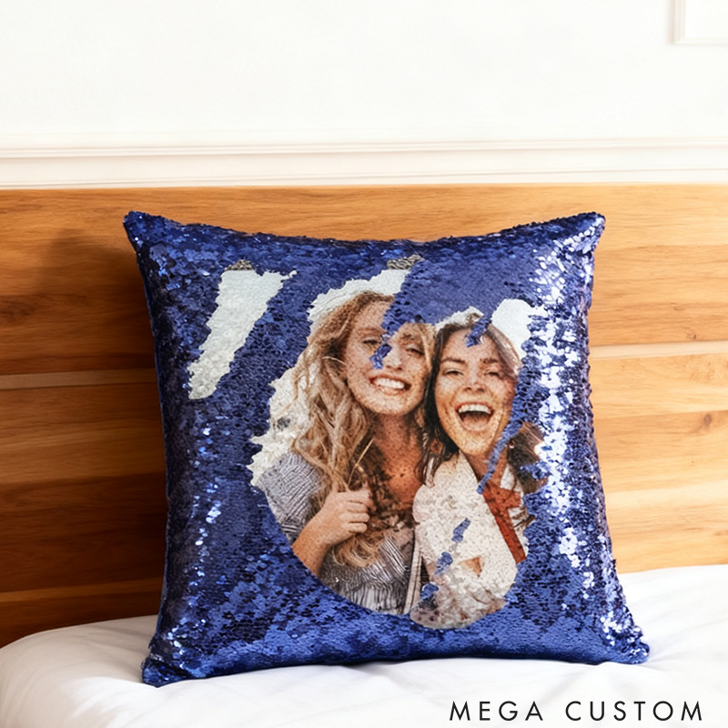 Personalized Mermaid Sequined Photo Pillow Blingbling Gift For Her Anniversary Gift For for Girlfriend Birthday Gift Couple Gift 