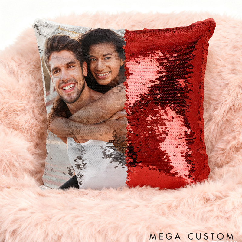 Personalized Mermaid Sequined Photo Pillow Blingbling Gift For Her Anniversary Gift For for Girlfriend Birthday Gift Couple Gift 