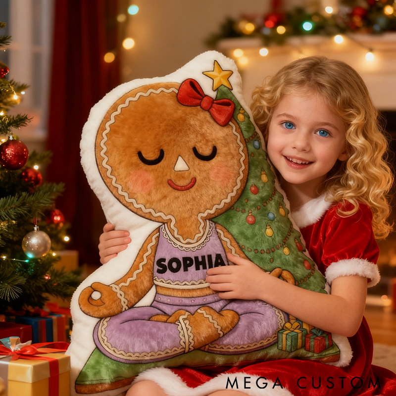 Personalized Yoga Gingerbread Pillow Yoga Meditation Pillow Custom Name Pillow Perfect Holiday Decor for Yoga Lovers