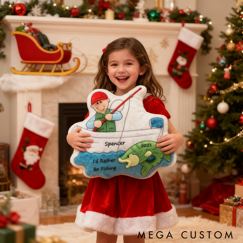 Personalized Fishing Pillow Funny Fishing Pillow Custom Name Gift for Kids Soft Plush with Fisherman Design Perfect for Fishing Lovers and Holiday Decor