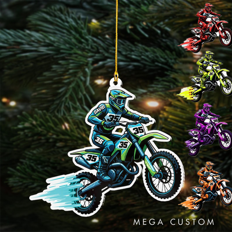 Personalized Motocross Christmas Ornament Custom Name and Number Dirt Bike Holiday Decoration Gift for Motorcycle and Racing Lovers