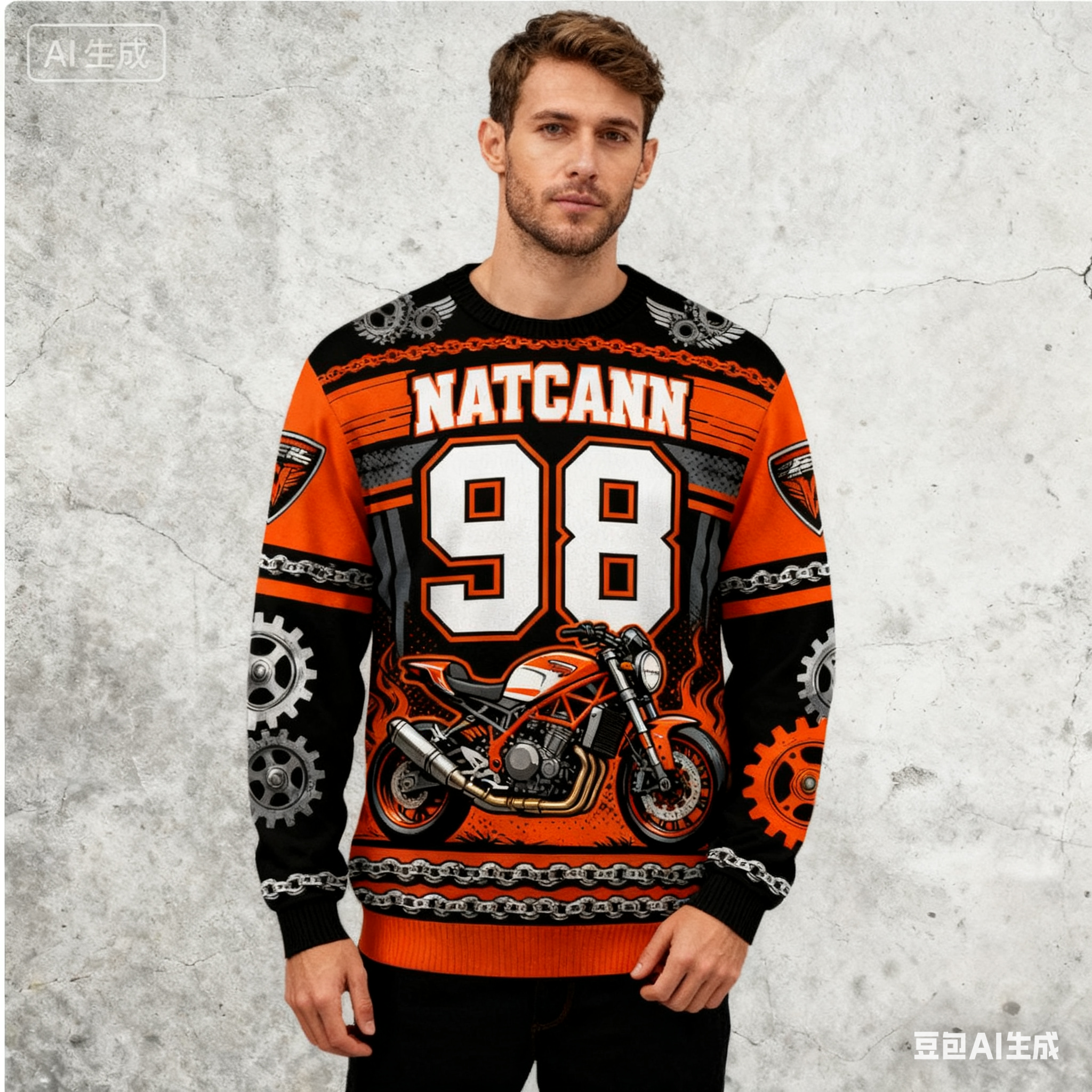 Personalized Motorcycle Themed Ugly Sweater Custom Name and Number Ugly Sweater Xmas Gift for  Motorcyclist