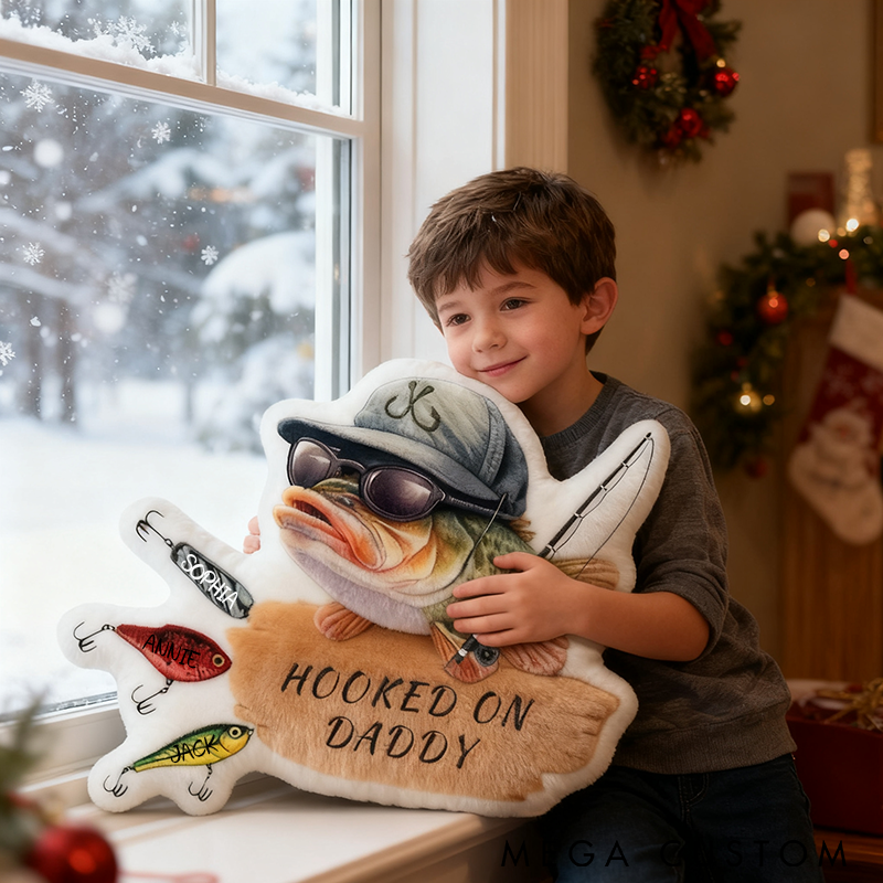 Personalized Fishing Pillow Hooked on Daddy Pillow Funny Gift for Dad Graphic 3D Print Unique Fishing-Themed Home Decor for Anglers