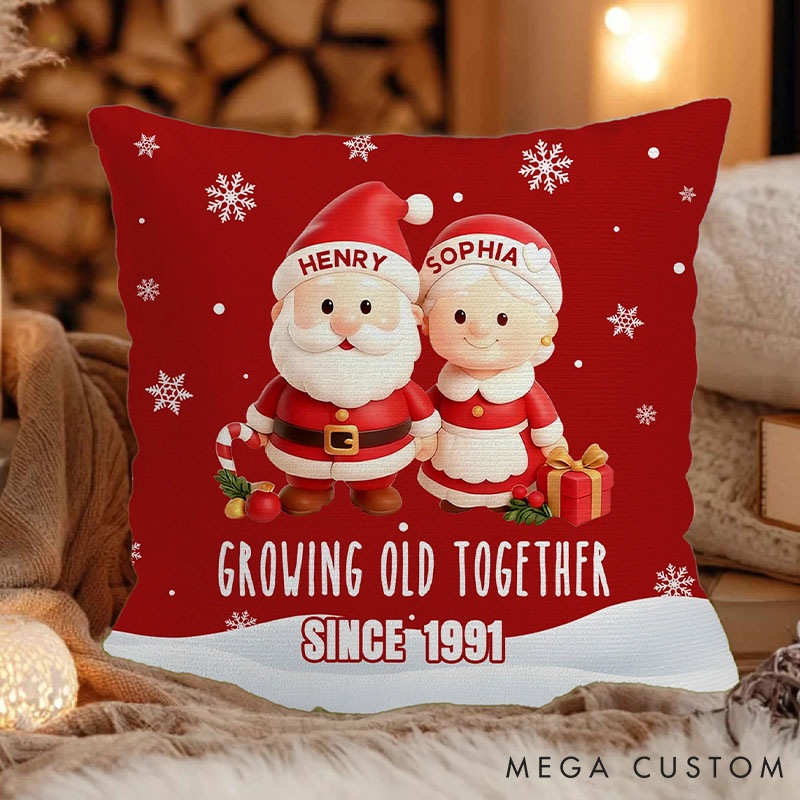 Personalized Growing Old Together Christmas Throw Pillow Cover with Name and Year Home Decor Christmas Anniversary Gift for Couples