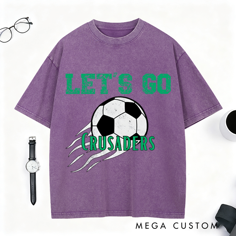 Personalized Vintage Style Soccer Washed T-Shirt with Custom Team Spirit Design