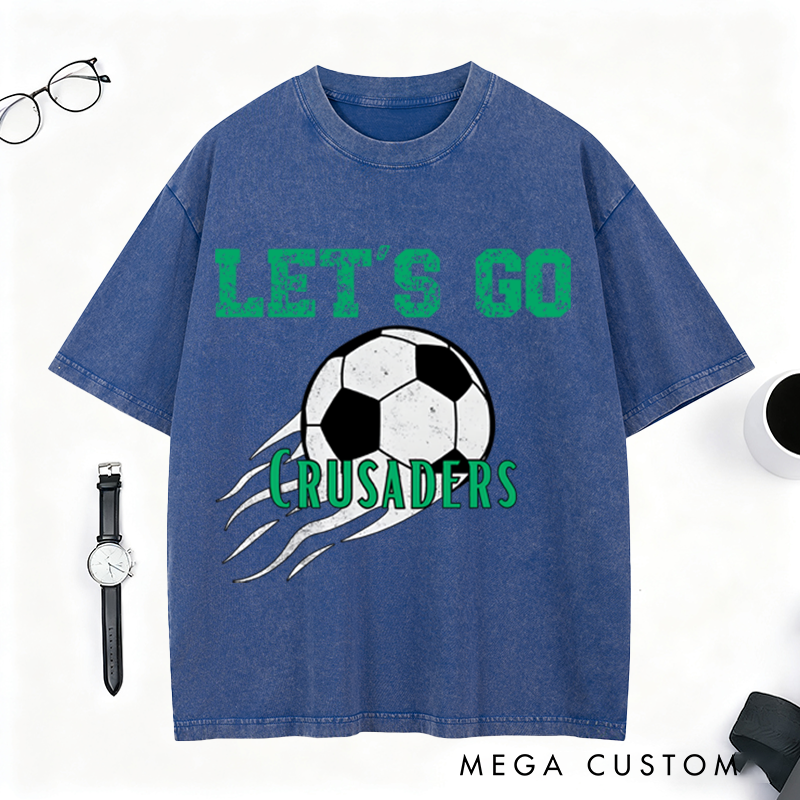 Personalized Vintage Style Soccer Washed T-Shirt with Custom Team Spirit Design