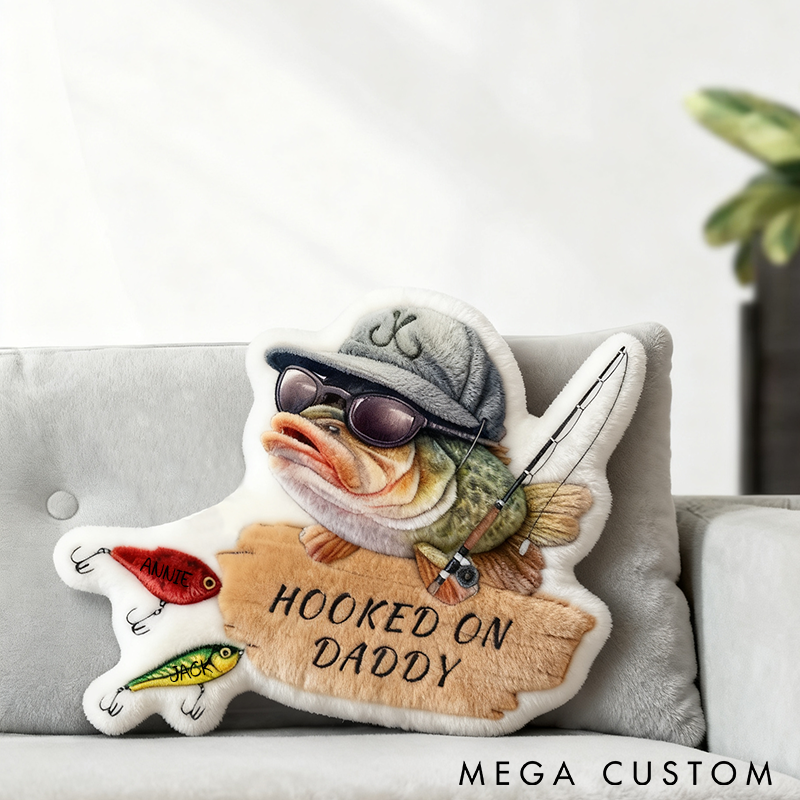 Personalized Fishing Pillow Hooked on Daddy Pillow Funny Gift for Dad Graphic 3D Print Unique Fishing-Themed Home Decor for Anglers