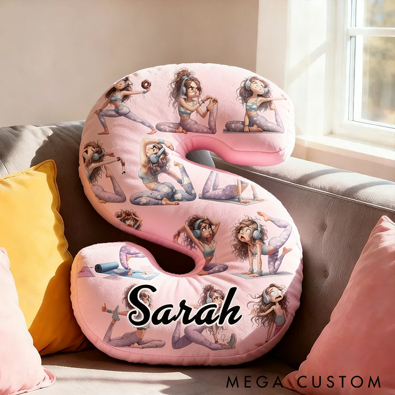 Personalized Yoga Letter Pillow Funny Yoga Pillow Custom Name Decorative Cushion with Yoga Poses Graphic 3D Print Soft and Stylish Gift for Yoga Lovers and Home Decor