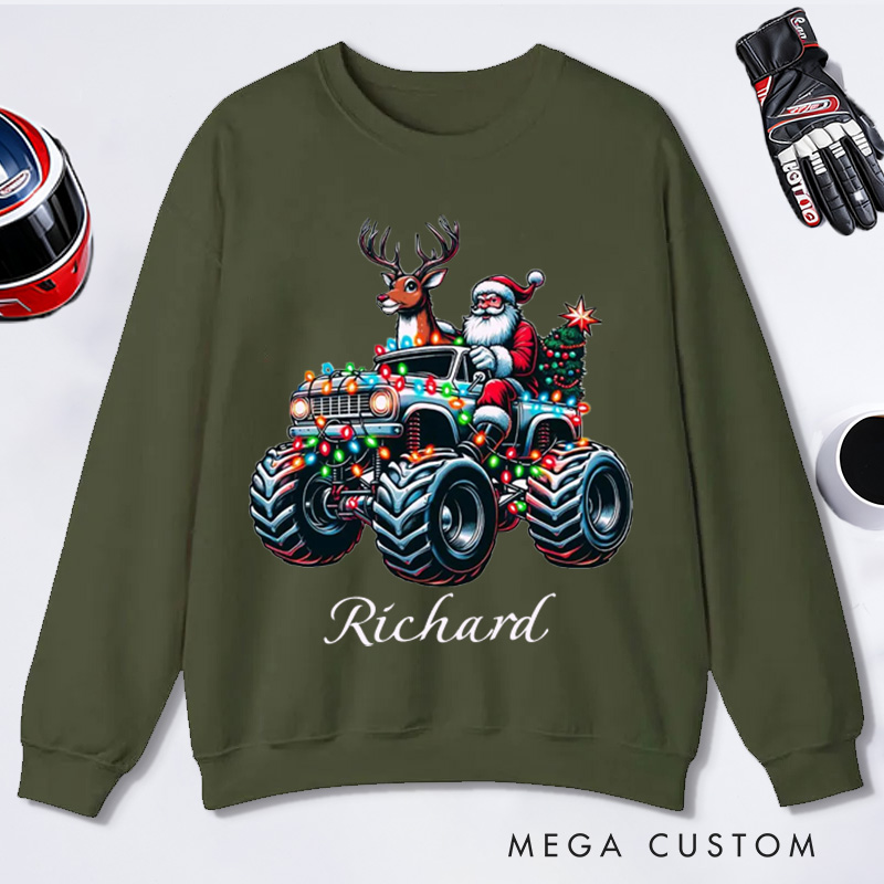 Personalized Christmas Sweatshirt Custom Name Racing Santa Christmas Pullover Gifts