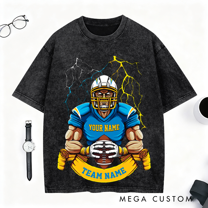 Personalized Lightning Football T-Shirt Strike Boldly with Your Team and Name
